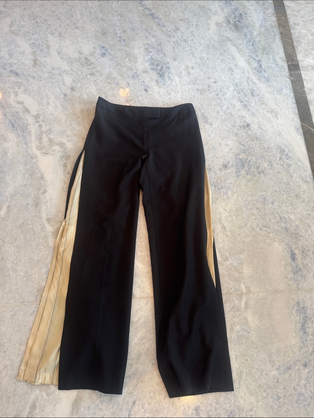 Black Wide-Leg Pants with Cream Side Panels